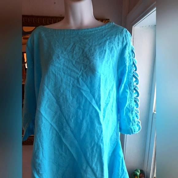 Lulu B aqua tied sleeve blouse size S - Picture 1 of 6